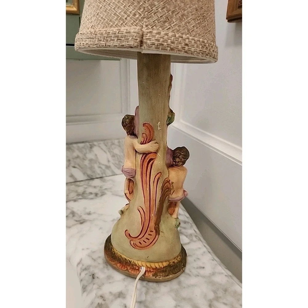 Vtg Capodimonte-style Cherub Candlestick Table Lamp Shade 17